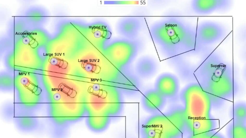 Event analytics heatmap of a booth at trade show